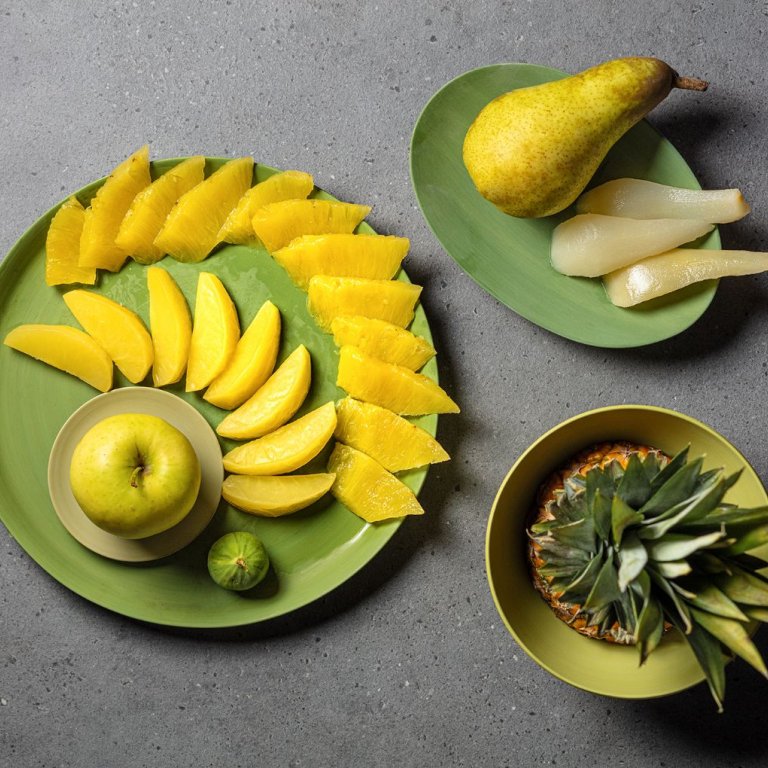 vegetali, frutta, fette di ananas mela e pera